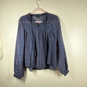 Lucky Brand Blouse Top Medium Sheer Peasant Boho Festival Hippie Airy Flowy